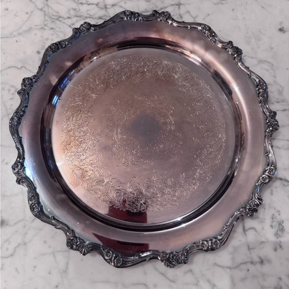 Webster Wilcox international silver company American rose rounded platter EUC